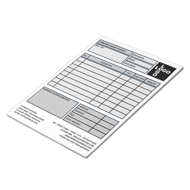 Large Pro-Logo Business Invoice/Quotation Notepad (Angled)