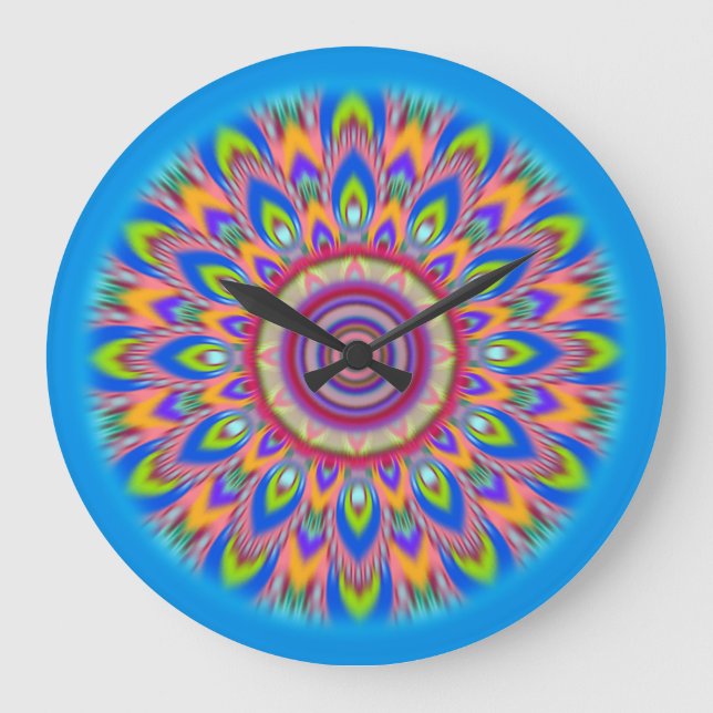 Large psychedelic Mandala blues wall clock (Front)