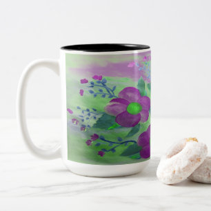 Large Purple and Lime Green Flowered Mug