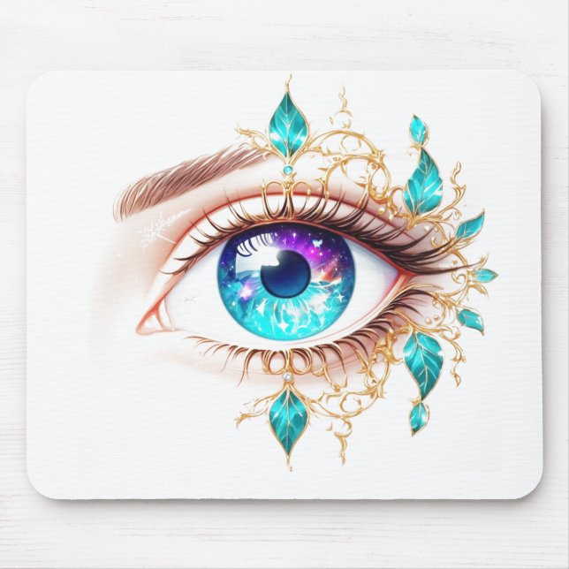 Large Purple/Blue Eye Surrounded By Plant Leaves Mouse Pad (Front)