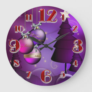 Large Purple Christmas Bauble Tree Large Clock