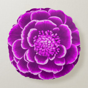 Large Purple Dahlia Flower Round Pillow