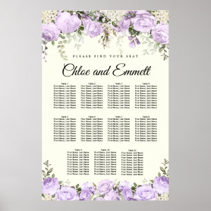 Large Purple Floral 11-Table Wedding Poster