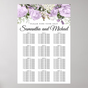 Large Purple Floral 12-Table Wedding Seating Chart