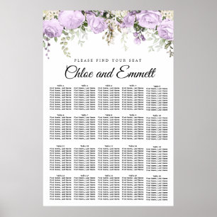 Large Purple Floral 20-Table Wedding Poster