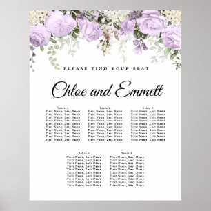 Large Purple Floral 5-Table Wedding Poster