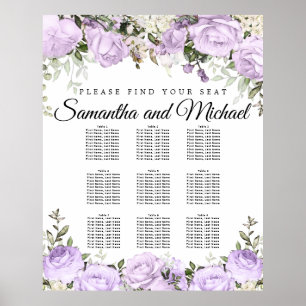Large Purple Floral 9-Table Wedding Seating Chart