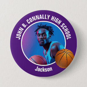 Large Purple High School Basketball Player Photo 3 Inch Round Button