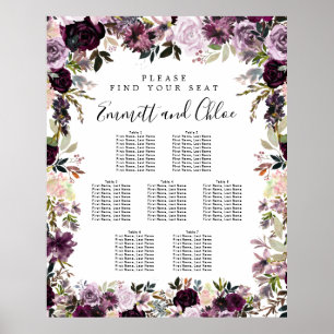 Large Purple Pink Floral 7-Table Seating Chart