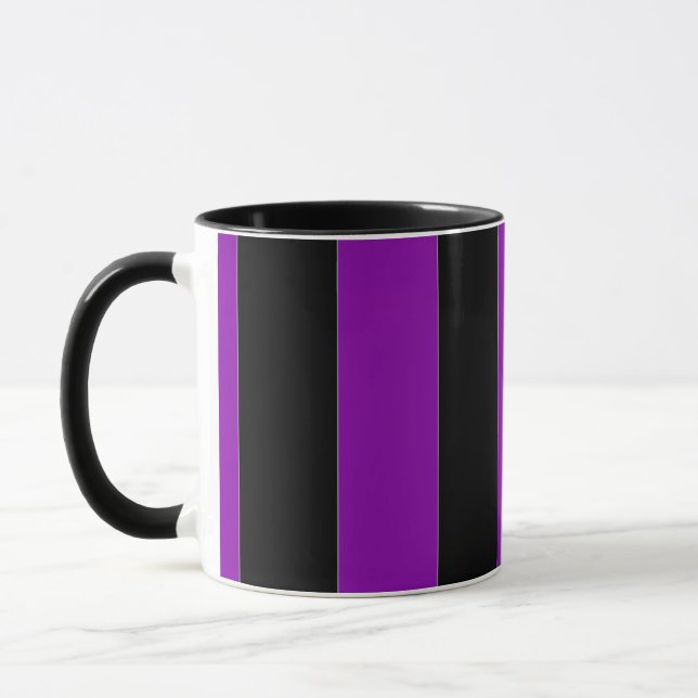 large purple striped coffee mug (Left)