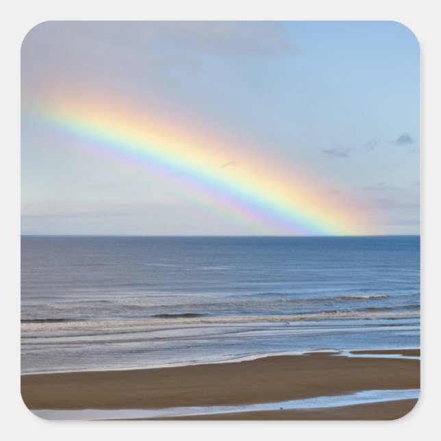 Large rainbow over the Pacific Ocean at Square Sticker (Front)