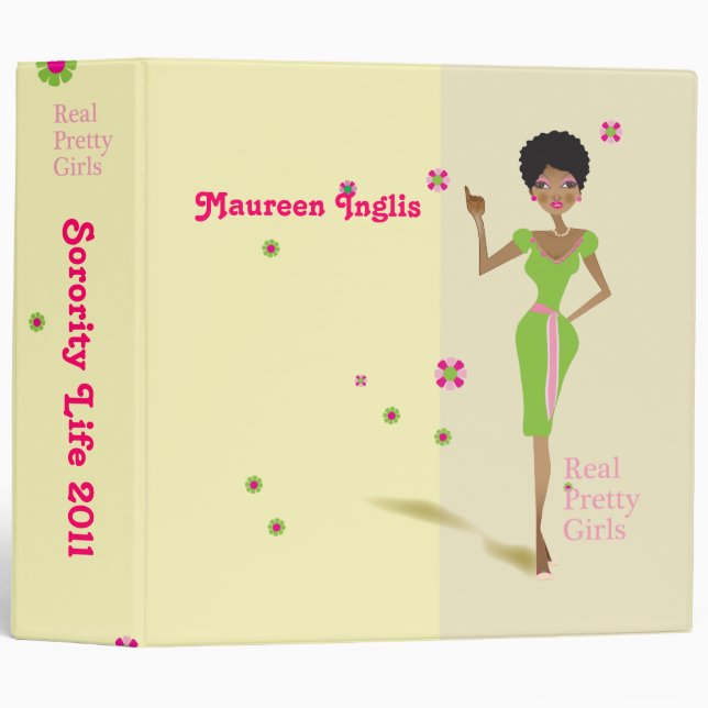 Large Real Pretty Pink and Green Sorority  Binder (Front/Spine)