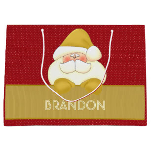 LARGE Red and Gold Polka Dots and Santa Large Gift Large Gift Bag