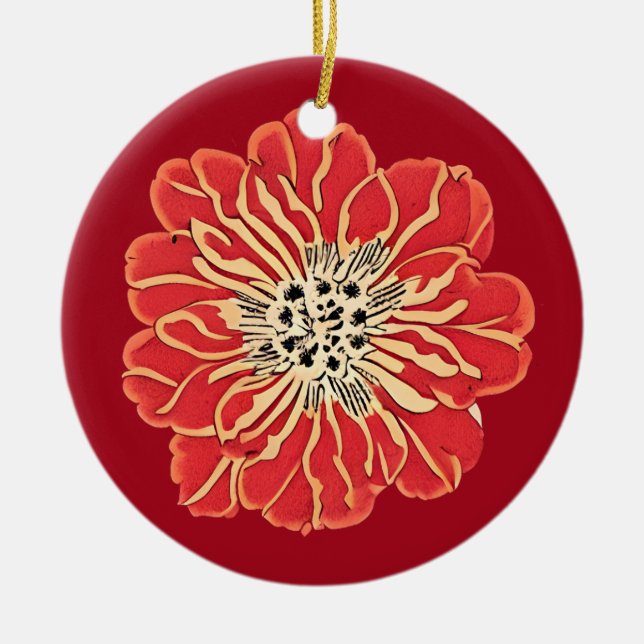 Large Red Art Nouveau Flower Ceramic Ornament (Front)