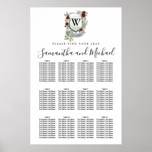 Large Red Floral Crest 12-Table Seating Chart
