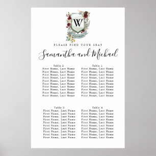 Large Red Floral Crest  4-Table Seating Chart