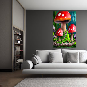 Large red mushroom forest    AI Art  Poster