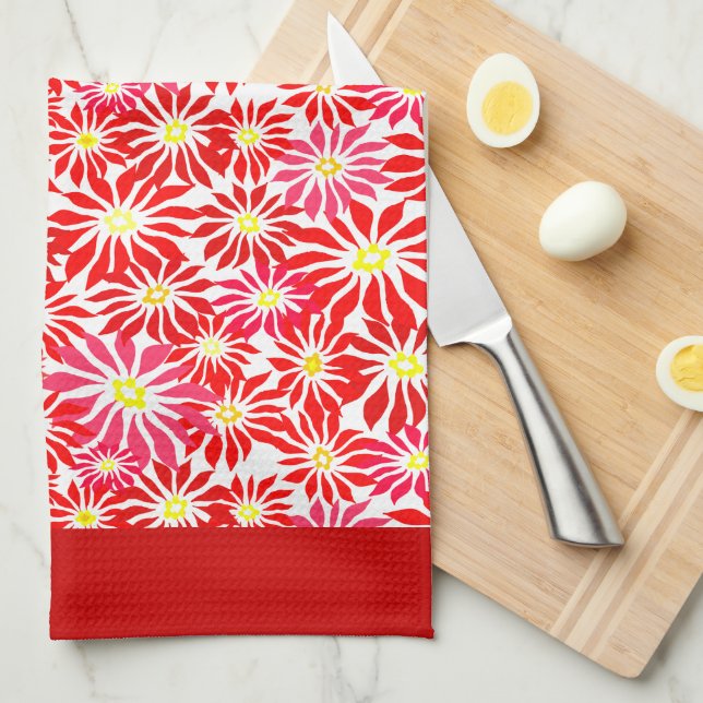 Large Red Poinsettia Retro Floral Pattern Kitchen  Kitchen Towel (Quarter Fold)