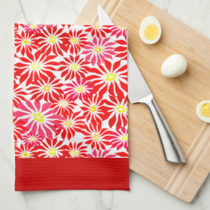 Large Red Poinsettia Retro Floral Pattern Kitchen  Towel