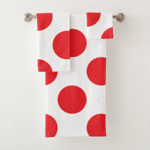 Large Red Polka Dots Bath Towel Set