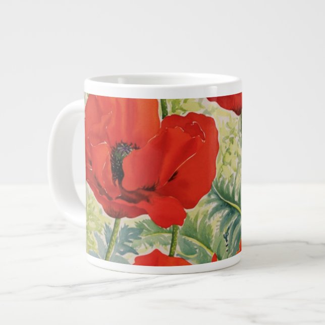 Large Red Poppies Large Coffee Mug (Front Left)
