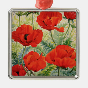 Large Red Poppies Metal Ornament