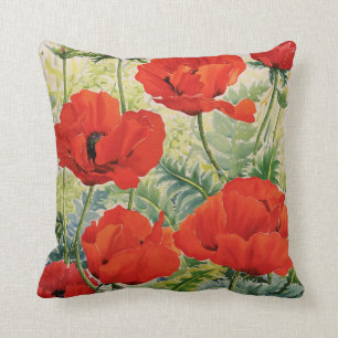 Large Red Poppies Throw Pillow