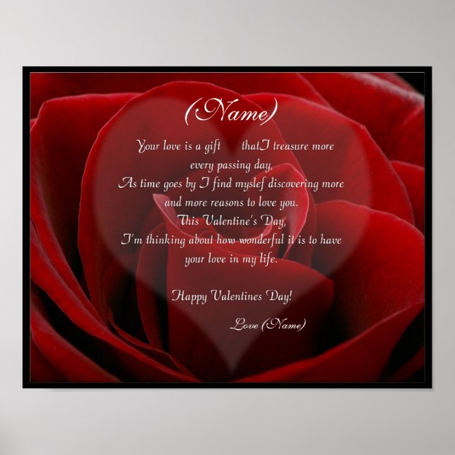 Large Red Rose and Heart - Custom Valentines Poster (Front)