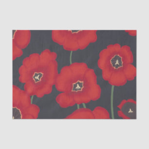 Large Red Tulips on Black Tissue Paper