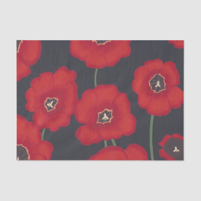 Large Red Tulips on Black Tissue Paper (Front)