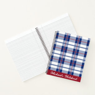 Large, Red, White & Blue Plaid Notebook