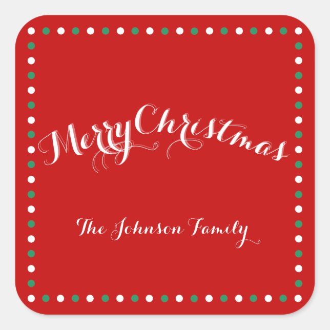 Large Red White Green Square Christmas Stickers (Front)