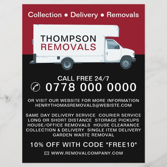 Large Removal Van, Removal Company Advertising Flyer (Front)