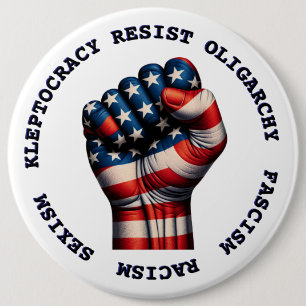 Large Resist Fist Political Democrat Anti Trump 6 Inch Round Button