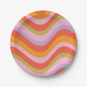 Large Retro and Colourful Wavy Stripes Paper Plate