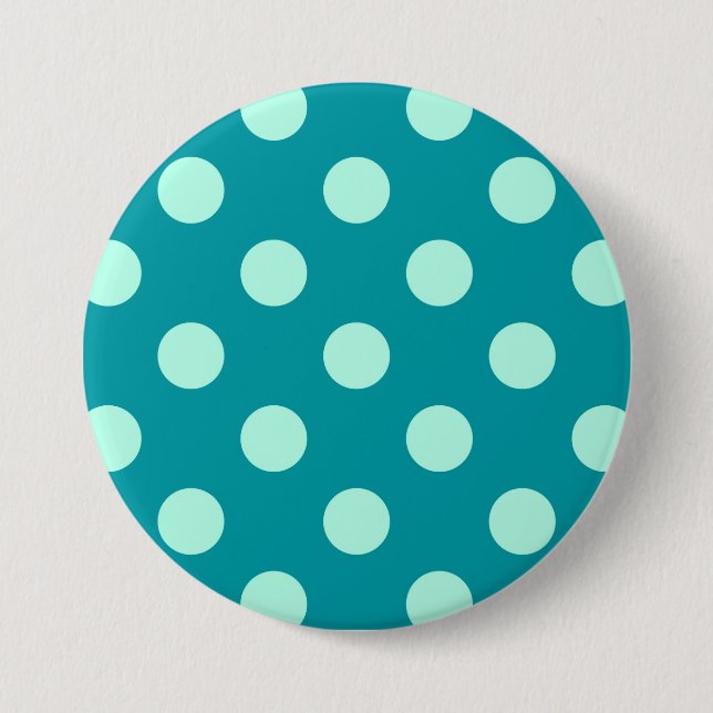 Large retro dots - aqua and turquoise 3 inch round button (Front)
