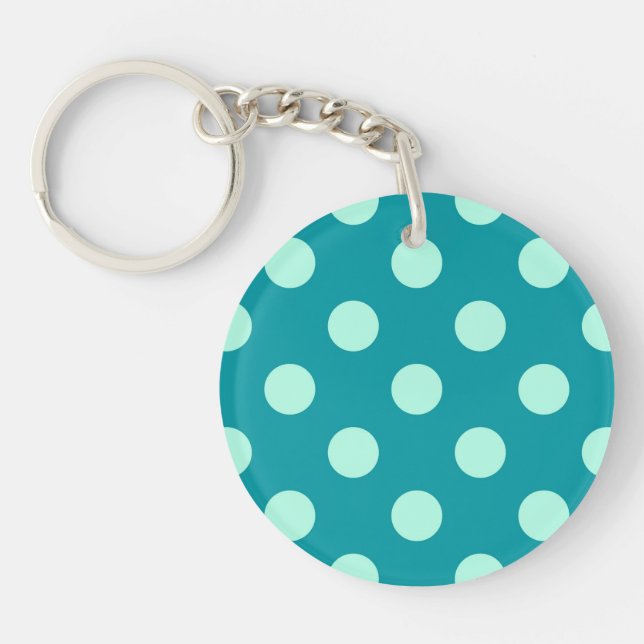 Large retro dots - aqua and turquoise keychain (Front)