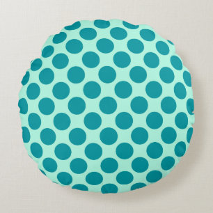 Large retro dots - aqua and turquoise round pillow