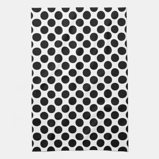 Large retro dots - black and white kitchen towel (Vertical)
