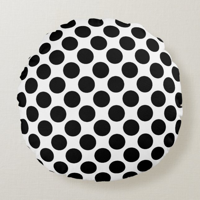Large retro dots - black and white round pillow (Front)