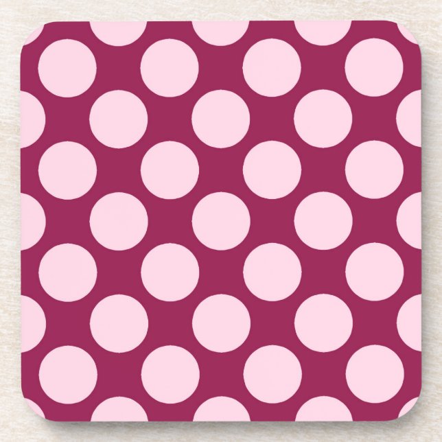 Large retro dots - burgundy and shell pink coaster (Front)