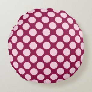 Large retro dots - burgundy and shell pink round pillow