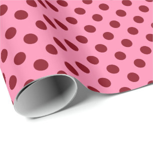 Large retro dots - burgundy on pink wrapping paper