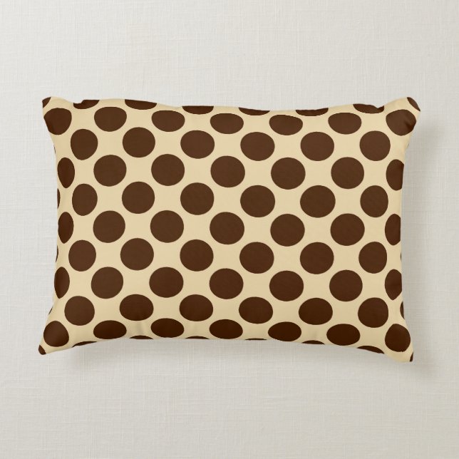 Large retro dots - chocolate brown and tan accent pillow (Back)