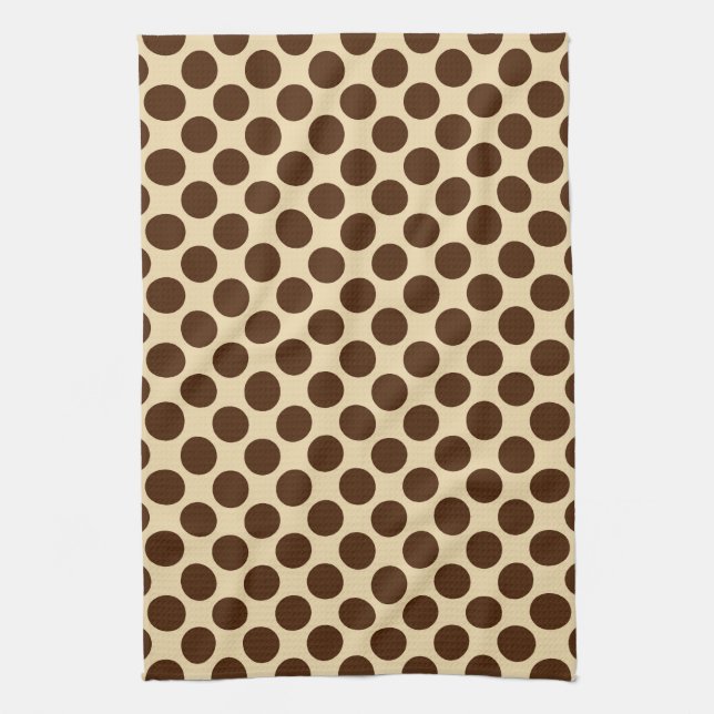 Large retro dots - chocolate brown and tan kitchen towel (Vertical)