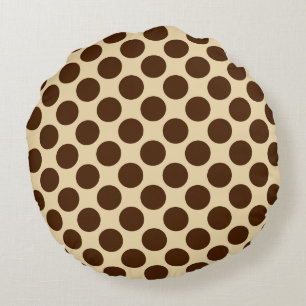 Large retro dots - chocolate brown and tan round pillow