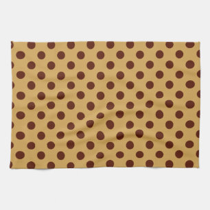 Large retro dots - chocolate brown on caramel kitchen towel