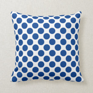 Large retro dots - cobalt blue and white throw pillow