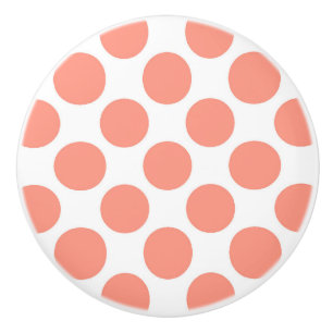 Large retro dots - coral pink and white ceramic knob