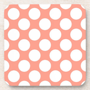 Large retro dots - coral pink and white coaster